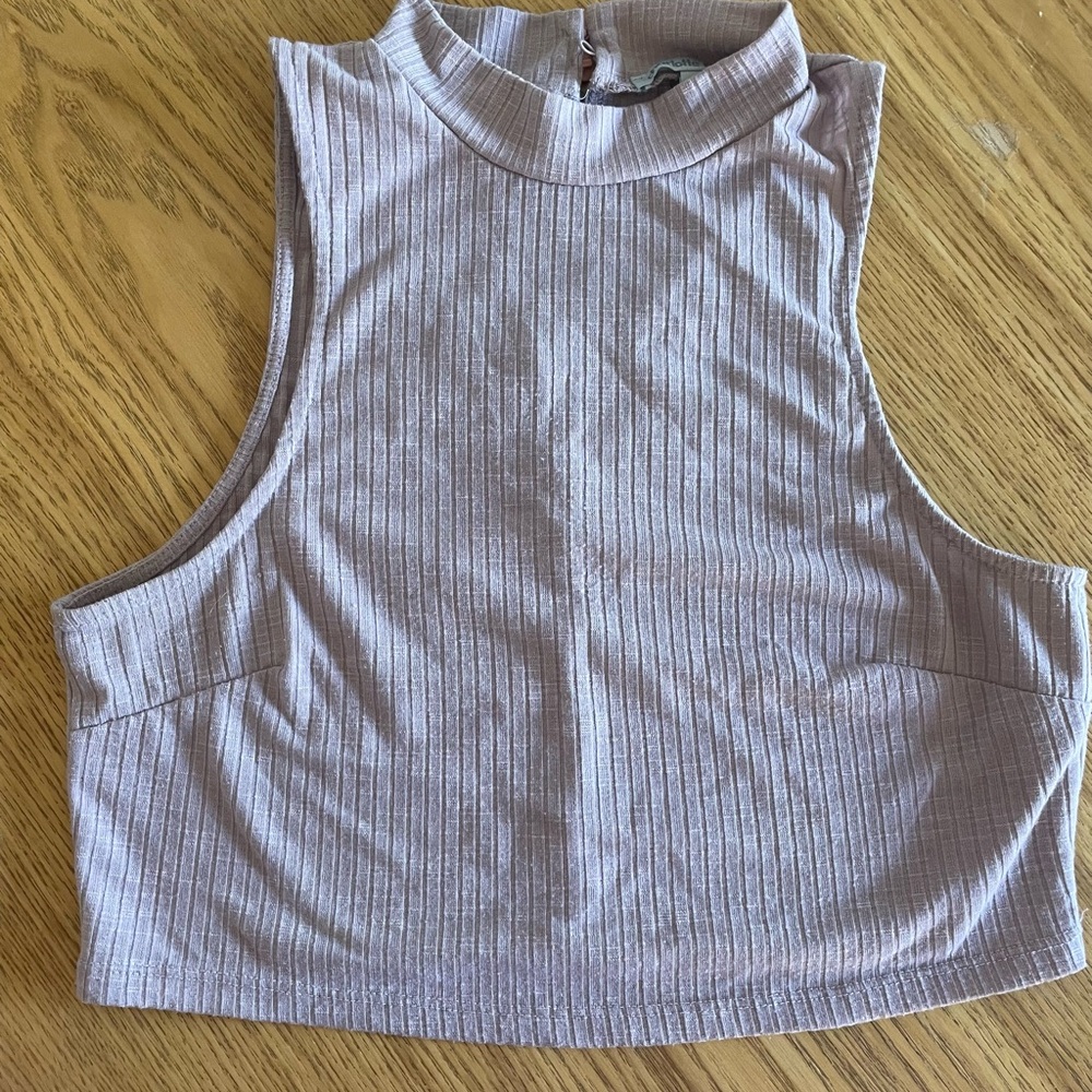 Charlotte Russe Ribbed Mock Neck Crop Top - Light Pink